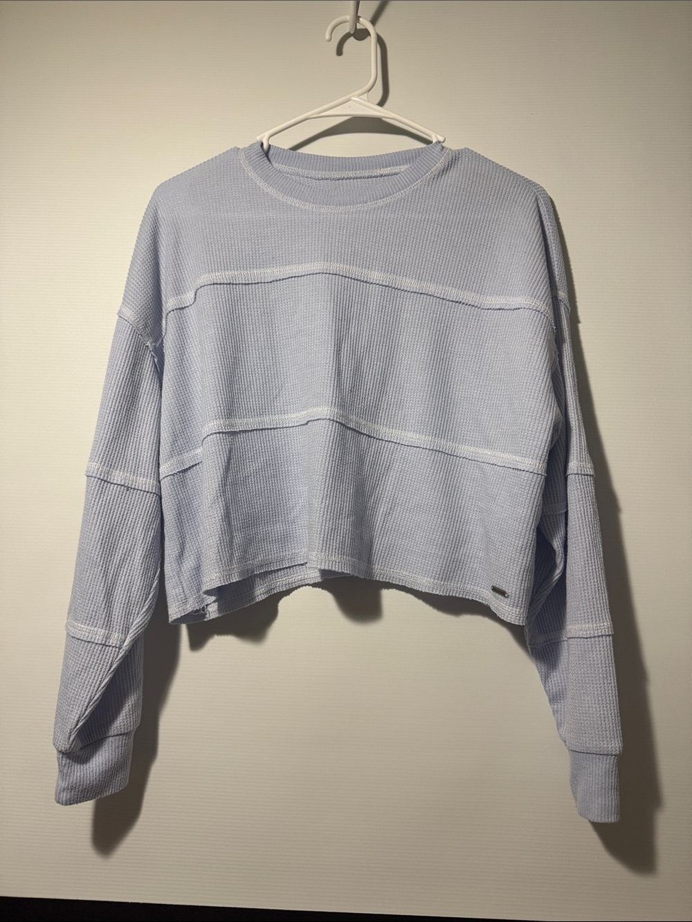 Hollister Pastel Blue Cropped Waffle Knit Sweatshirt
